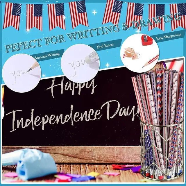Alt view image 6 of 6 - Gersoniel 36 Pieces American Flag Pencils Wooden Patriotic Pencils for 4th of July USA Independence Day 250th Anniversary Parades Party Favors Office Supplies