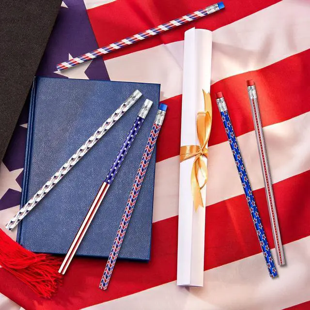 Alt view image 4 of 6 - Gersoniel 36 Pieces American Flag Pencils Wooden Patriotic Pencils for 4th of July USA Independence Day 250th Anniversary Parades Party Favors Office Supplies