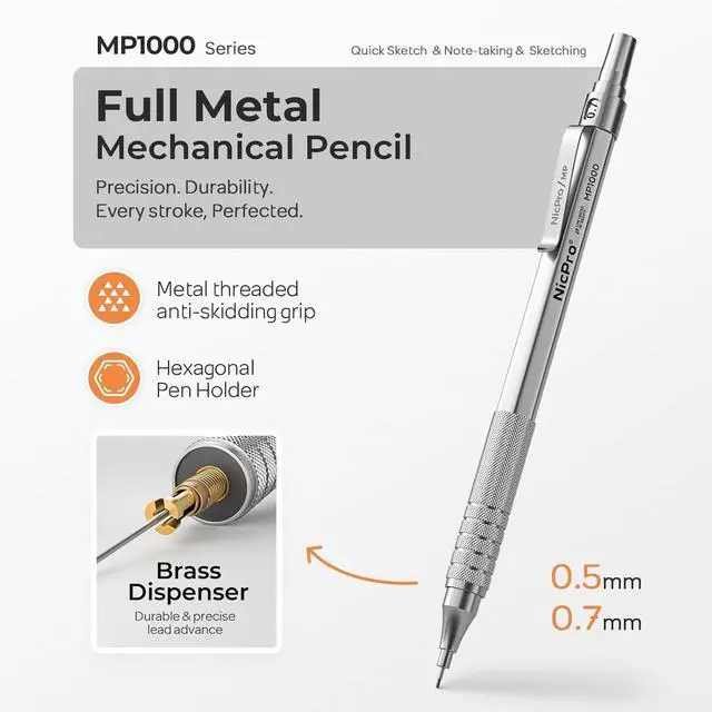 Alt view image 2 of 7 - Nicpro 2 PCS Metal Mechanical Pencil 0.5mm & 0.7 mm with Case