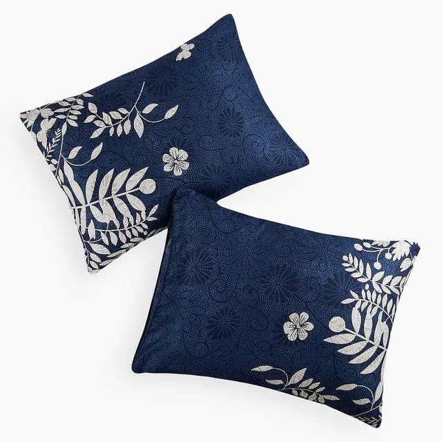 Alt view image 2 of 5 - Wake In Cloud - Floral Pillow Cases, Flowers and Tree Leaves Shabby Chic Pattern Printed, Set of 2 Soft Pillowcases Pillow Shams Covers, Navy Blue Gray, Standard Size 20x26 Inches