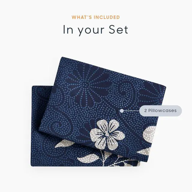 Alt view image 4 of 5 - Wake In Cloud - Floral Pillow Cases, Flowers and Tree Leaves Shabby Chic Pattern Printed, Set of 2 Soft Pillowcases Pillow Shams Covers, Navy Blue Gray, Standard Size 20x26 Inches