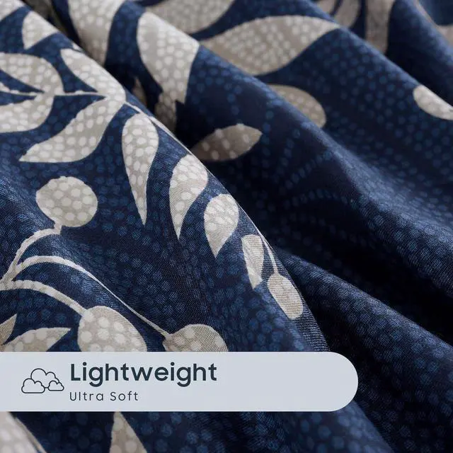 Alt view image 5 of 5 - Wake In Cloud - Floral Pillow Cases, Flowers and Tree Leaves Shabby Chic Pattern Printed, Set of 2 Soft Pillowcases Pillow Shams Covers, Navy Blue Gray, Standard Size 20x26 Inches