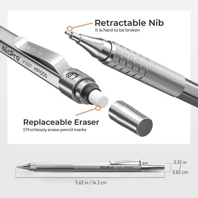 Alt view image 3 of 7 - Nicpro 2 PCS Metal Mechanical Pencil 0.5mm & 0.7 mm with Case