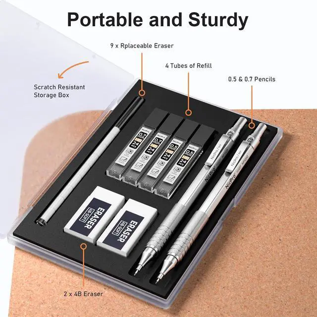Alt view image 7 of 7 - Nicpro 2 PCS Metal Mechanical Pencil 0.5mm & 0.7 mm with Case