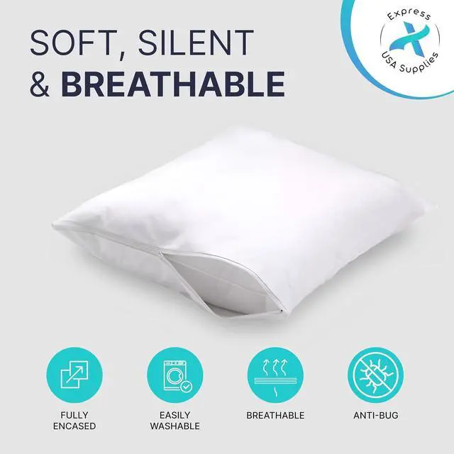 Alt view image 2 of 7 - Set of 2 Standard/Queen Waterproof Pillow Protectors - Temperature Balancing, Allergist Recommended - Premium Breathable, Zippered Protectors (White)