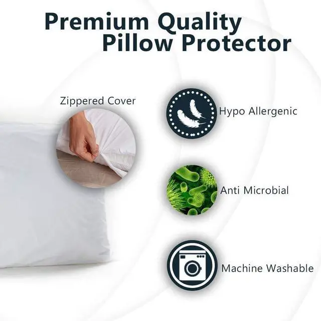 Alt view image 3 of 7 - Set of 2 Standard/Queen Waterproof Pillow Protectors - Temperature Balancing, Allergist Recommended - Premium Breathable, Zippered Protectors (White)