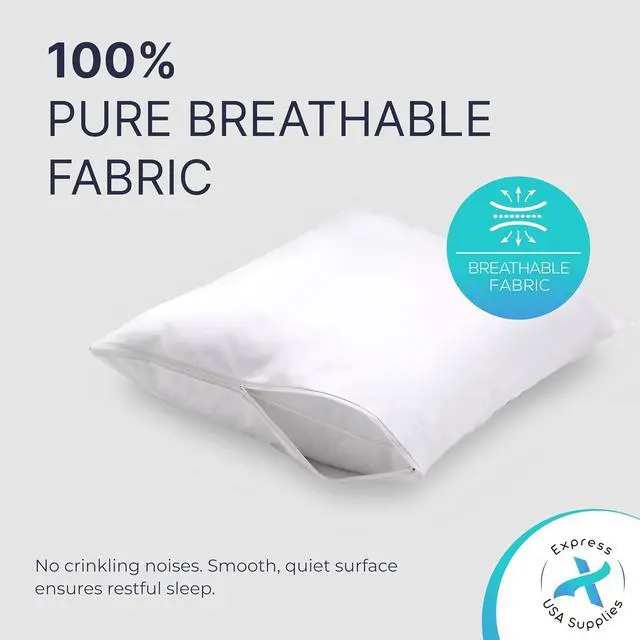 Alt view image 4 of 7 - Set of 2 Standard/Queen Waterproof Pillow Protectors - Temperature Balancing, Allergist Recommended - Premium Breathable, Zippered Protectors (White)