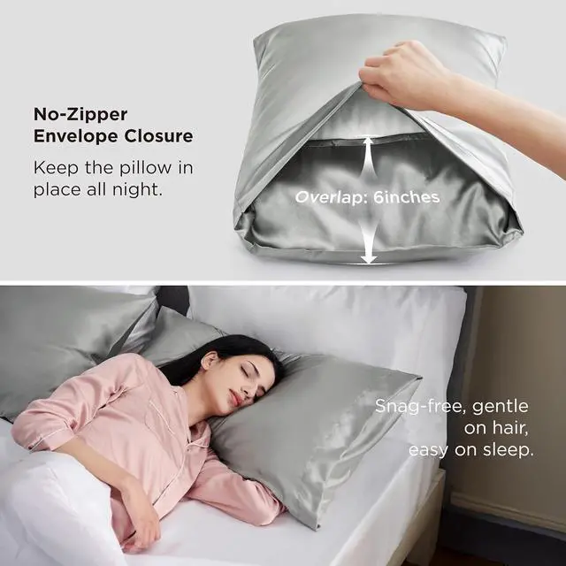 Alt view image 5 of 7 - Bedsure Satin Pillowcase, Similar to Silk Pillow Cases Queen Size Set of 2, Cooling Pillow Case Covers with Envelope Closure, Room Decor Gifts for Women Men, Silver Grey, 20x30 Inches, 2pcs