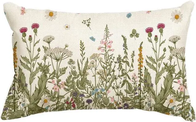 Main image of AVOIN colorlife Wildflowers Fall Throw Pillow Cover, 12 x 20 Inch Flower Cushion Case Decoration for Sofa Couch