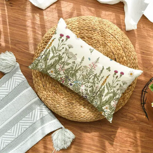 Alt view image 2 of 7 - AVOIN colorlife Wildflowers Fall Throw Pillow Cover, 12 x 20 Inch Flower Cushion Case Decoration for Sofa Couch
