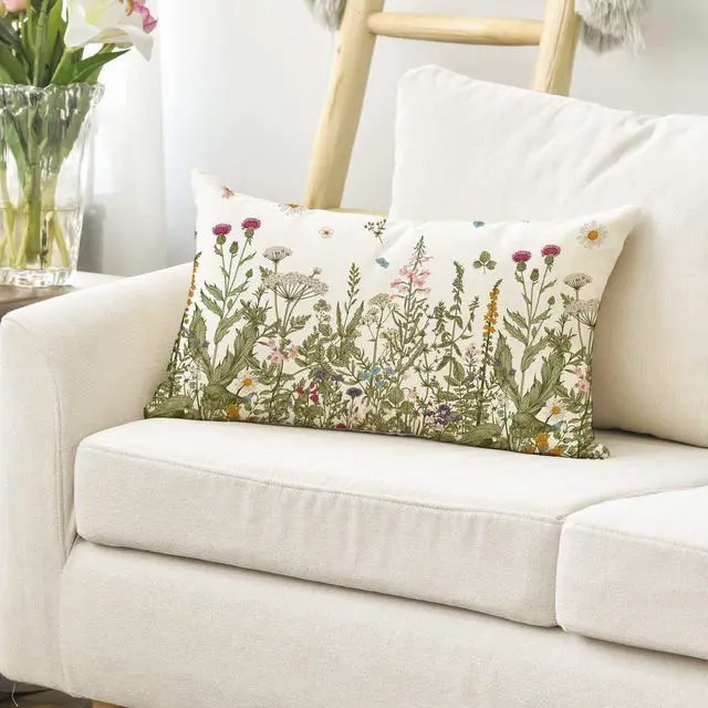 Alt view image 3 of 7 - AVOIN colorlife Wildflowers Fall Throw Pillow Cover, 12 x 20 Inch Flower Cushion Case Decoration for Sofa Couch