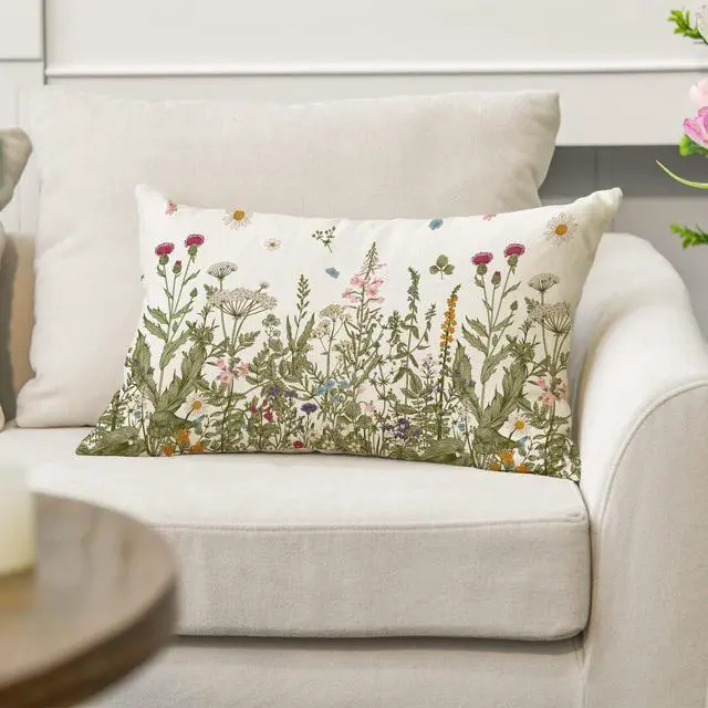Alt view image 5 of 7 - AVOIN colorlife Wildflowers Fall Throw Pillow Cover, 12 x 20 Inch Flower Cushion Case Decoration for Sofa Couch