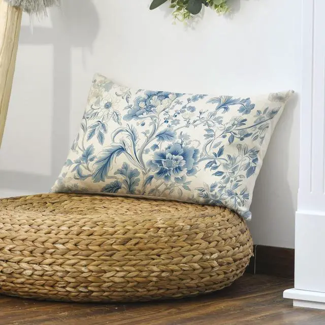 Alt view image 4 of 7 - AVOIN colorlife Chinoiserie Flowers Trees Blue Throw Pillow Cover, 12 x 20 Inch Floral Spring Summer Cushion Case Decoration for Sofa Couch Farmhouse