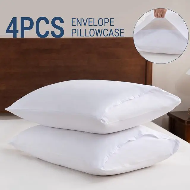 Alt view image 5 of 7 - White Pillowcases King 4 Pack, 20x36 Pillow Cases with Envelope Closure, Soft Plain Brushed Microfiber Covers Breathable Wrinkle-Resistant