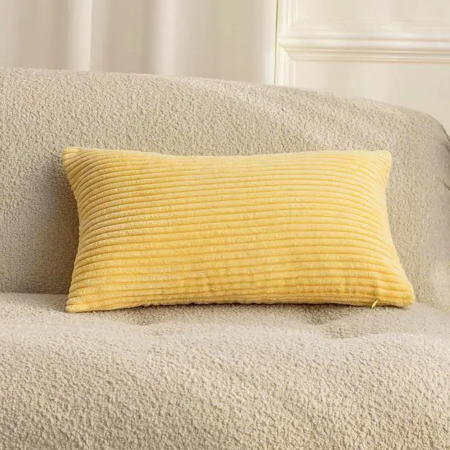 Main image of Home Brilliant 12x20 Pillow Cover Soft Lumbar Throw Pillow Cover Yellow Corduroy Striped Pillow Case for Bench Bedroom Living Room Summer Decor, 12 x 20 inches, 30cm x 50cm, Light Yellow