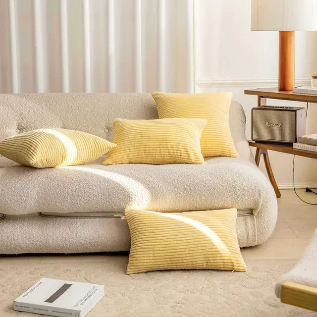 Alt view image 3 of 7 - Home Brilliant 12x20 Pillow Cover Soft Lumbar Throw Pillow Cover Yellow Corduroy Striped Pillow Case for Bench Bedroom Living Room Summer Decor, 12 x 20 inches, 30cm x 50cm, Light Yellow