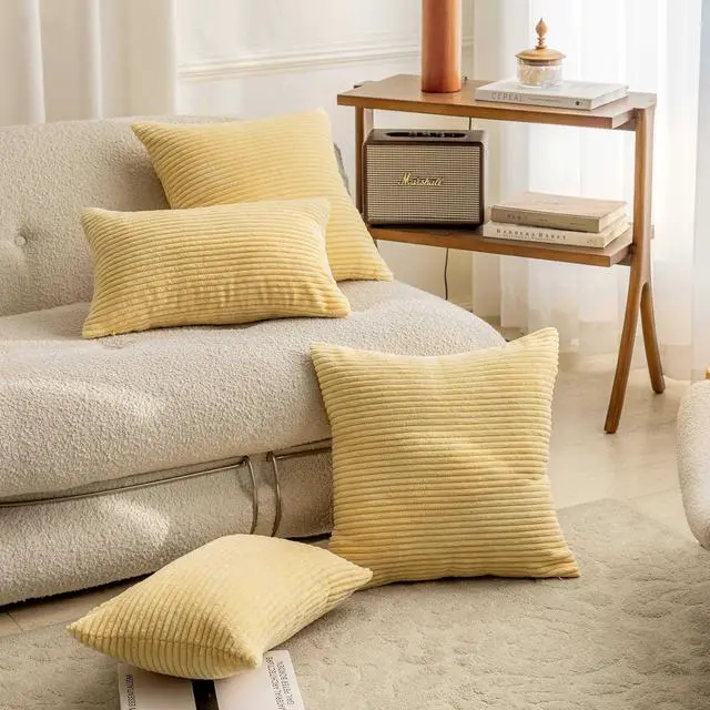 Alt view image 6 of 7 - Home Brilliant 12x20 Pillow Cover Soft Lumbar Throw Pillow Cover Yellow Corduroy Striped Pillow Case for Bench Bedroom Living Room Summer Decor, 12 x 20 inches, 30cm x 50cm, Light Yellow