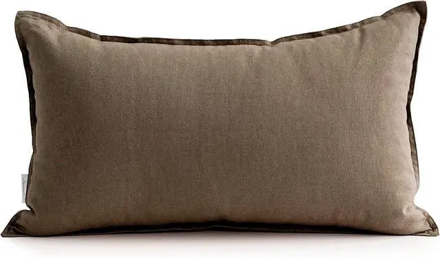 Main image of Jeanerlor Cotton Linen Decorative 12"x20" Lumbar Throw Pillow Case Cushion Cover with Twin Needles Stitch on Edge,for Wedding/Party/Gift/Car (30 x 50cm), Khaki