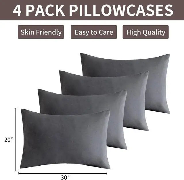Alt view image 3 of 6 - MINIPANDA Dark Grey Pillow Cases Set of 4 Queen Size, Envelope Design