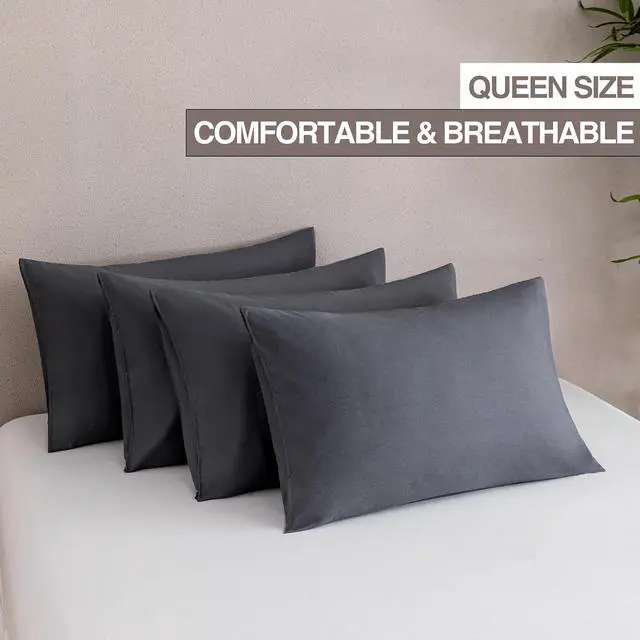 Alt view image 2 of 6 - MINIPANDA Dark Grey Pillow Cases Set of 4 Queen Size, Envelope Design