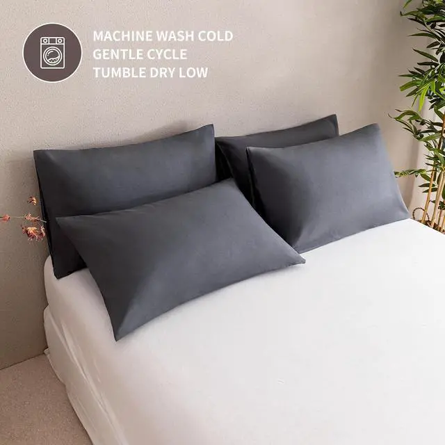 Alt view image 6 of 6 - MINIPANDA Dark Grey Pillow Cases Set of 4 Queen Size, Envelope Design