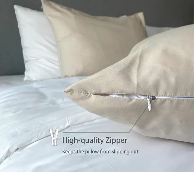 Alt view image 4 of 7 - iMaylex 1800 Series Super Soft Brushed Microfiber Fabric Zipper Pillowcase, Luxury Cozy and Lightweight, Set of 2, Khaki, Standard, 20x26 Inches