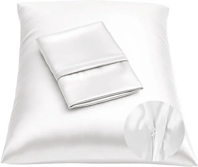 Main image of BLISSFORD Satin Pillowcase with Zipper for Hair and Skin Care, Feels Soft and Cool Like a Silk Pillowcase, White Satin Pillow Cases 2 Pack, Slik Pillow Cover, Standard Size - Set of 2
