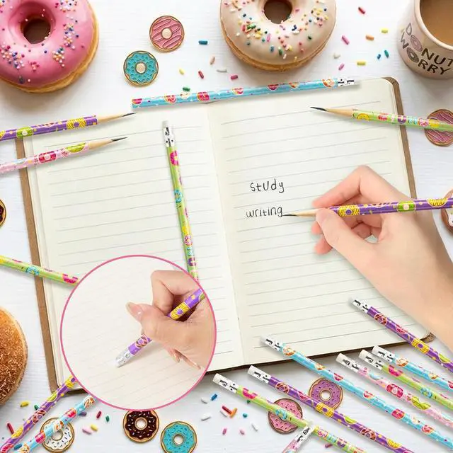 Alt view image 3 of 6 - Xqumoi 60Pcs Doughnut Pencils with Erasers - Cute Donut Themed #2 HB Wooden Pencils in Bulk Birthday Party Favors Classroom Student Rewards Goodie Bag Fillers Stuffers Back to School Gift