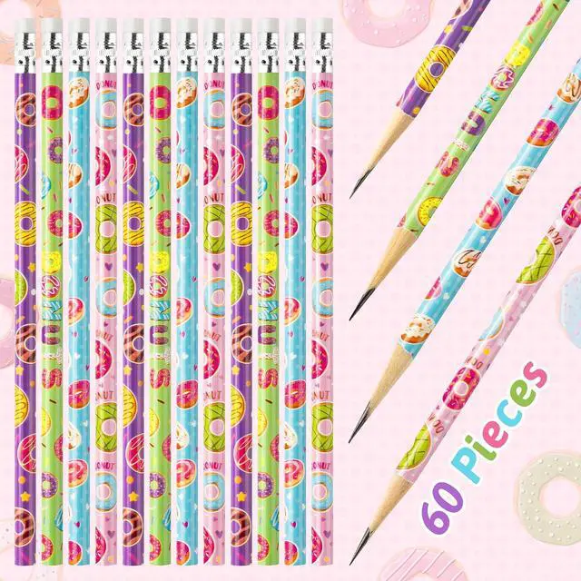 Alt view image 4 of 6 - Xqumoi 60Pcs Doughnut Pencils with Erasers - Cute Donut Themed #2 HB Wooden Pencils in Bulk Birthday Party Favors Classroom Student Rewards Goodie Bag Fillers Stuffers Back to School Gift
