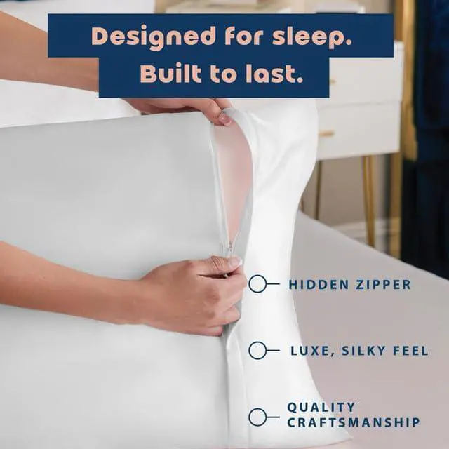 Alt view image 4 of 7 - BLISSFORD Satin Pillowcase with Zipper for Hair and Skin Care, Feels Soft and Cool Like a Silk Pillowcase, White Satin Pillow Cases 2 Pack, Slik Pillow Cover, Standard Size - Set of 2