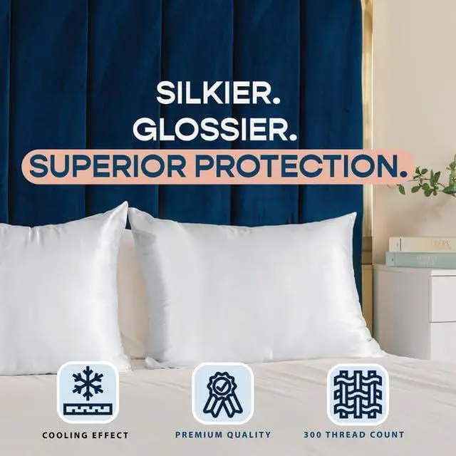 Alt view image 7 of 7 - BLISSFORD Satin Pillowcase with Zipper for Hair and Skin Care, Feels Soft and Cool Like a Silk Pillowcase, White Satin Pillow Cases 2 Pack, Slik Pillow Cover, Standard Size - Set of 2