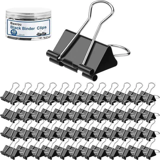 Main image of Medium Binder Clips 1.25 Inch (48 Pack) with Container,Binder Clips Medium Size, Big Paper Clips Clamps, Clips for Paperwork, for Office and Home Supplies School, Black
