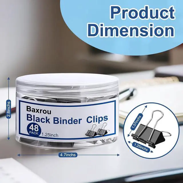 Alt view image 2 of 7 - Medium Binder Clips 1.25 Inch (48 Pack) with Container,Binder Clips Medium Size, Big Paper Clips Clamps, Clips for Paperwork, for Office and Home Supplies School, Black