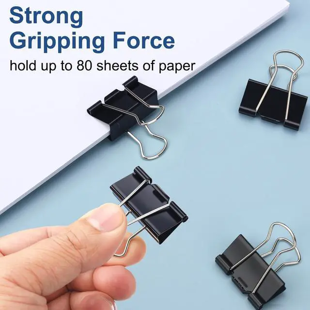 Alt view image 4 of 7 - Medium Binder Clips 1.25 Inch (48 Pack) with Container,Binder Clips Medium Size, Big Paper Clips Clamps, Clips for Paperwork, for Office and Home Supplies School, Black