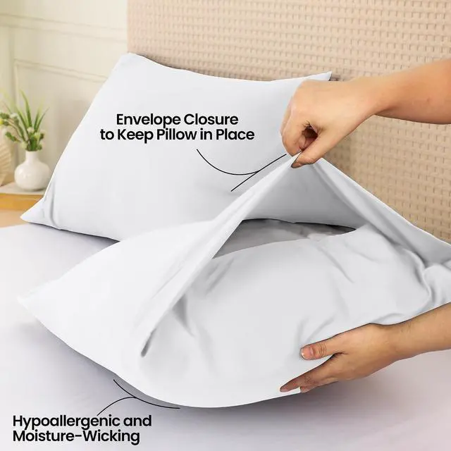 Alt view image 3 of 7 - Pillow Cases Queen Size Set of 4, Ultra Soft Comfy Pillow Covers, White