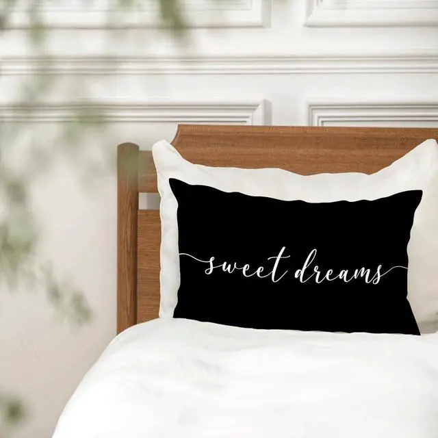 Alt view image 2 of 5 - HONLUNG Black Decorative Pillow Covers, Decorative Pillows for Bed, Sweet Dreams Pillow Covers 12x20 Decor for Couch Bed Bedroom Dorm.