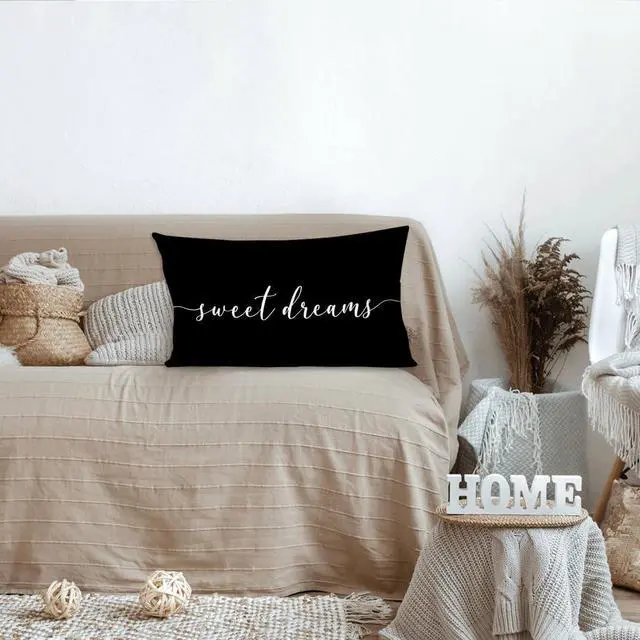 Alt view image 3 of 5 - HONLUNG Black Decorative Pillow Covers, Decorative Pillows for Bed, Sweet Dreams Pillow Covers 12x20 Decor for Couch Bed Bedroom Dorm.