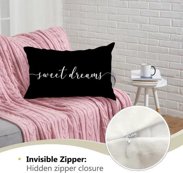 Alt view image 4 of 5 - HONLUNG Black Decorative Pillow Covers, Decorative Pillows for Bed, Sweet Dreams Pillow Covers 12x20 Decor for Couch Bed Bedroom Dorm.