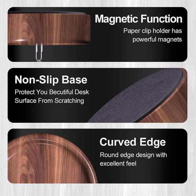 Alt view image 4 of 6 - grwanpen® Magnetic Walnut Wood Paper Clip Holder,Durable Wooden Magnetic Paper Clip Dispenser Metal Pin Organizer Holder Box Large Capacity for School Office Home Paper Clip Holder for Desk