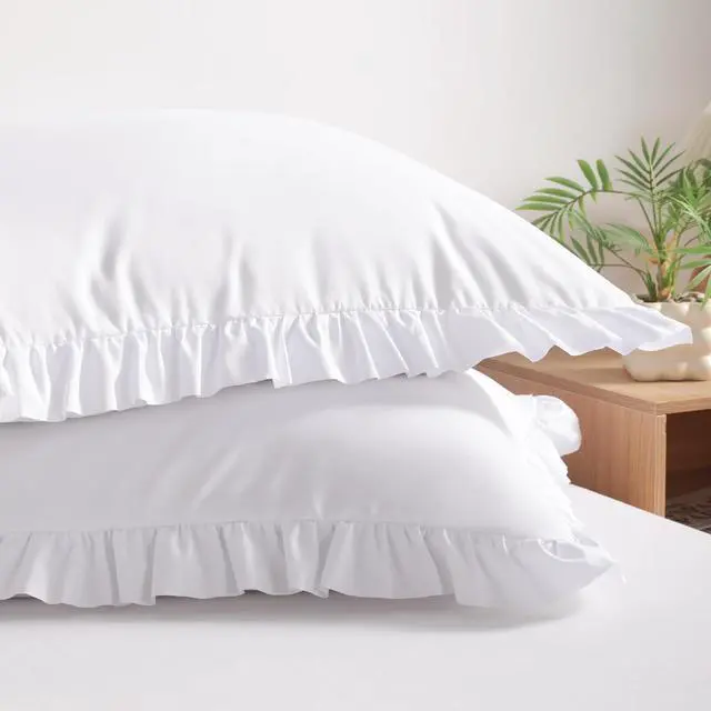Main image of BEDSUM Standard Ruffled Pillow Shams - Set of 2, 20x26, White