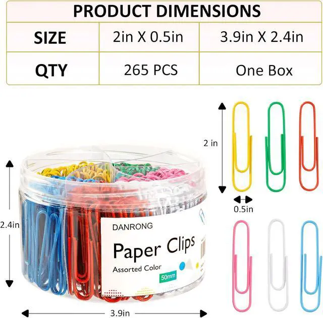 Alt view image 2 of 7 - Jumbo Paper Clips,265 PCS (2 Inch) Large Paperclips Colorful Clips for Paperwork Ideal for Home, School and Office Use Colored