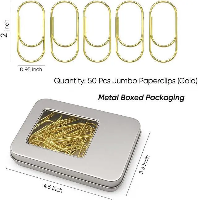 Alt view image 2 of 6 - 50 Pcs Jumbo Large Gold Paper Clips 2 Inch, Giant Planner Clips