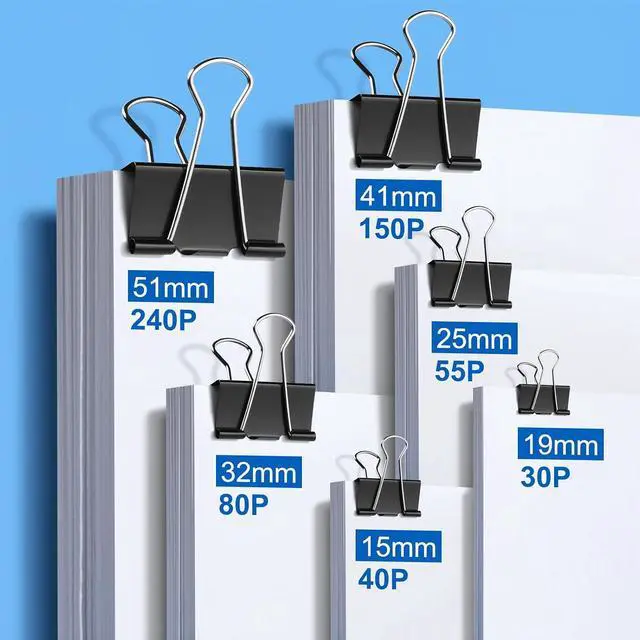Alt view image 5 of 7 - 150 PCS Binder Clips Assorted Sizes, Extra Large Medium Small Mini and Micro, Metal Paper Binder Clip Black,Paper Clamps, 6 Sizes for Office, School and Home