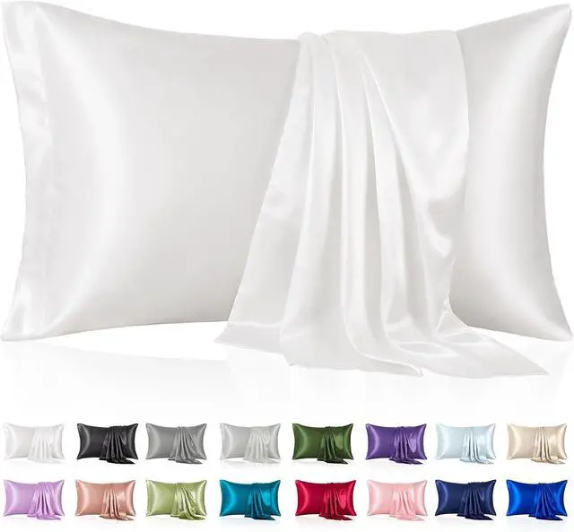 Main image of Silk Like Satin Pillowcase Standard Size, White, 2 Pack, 20x26 Inches