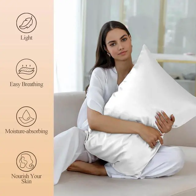 Alt view image 2 of 6 - Silk Like Satin Pillowcase Standard Size, White, 2 Pack, 20x26 Inches
