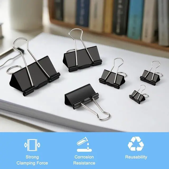 Alt view image 6 of 7 - 150 PCS Binder Clips Assorted Sizes, Extra Large Medium Small Mini and Micro, Metal Paper Binder Clip Black,Paper Clamps, 6 Sizes for Office, School and Home