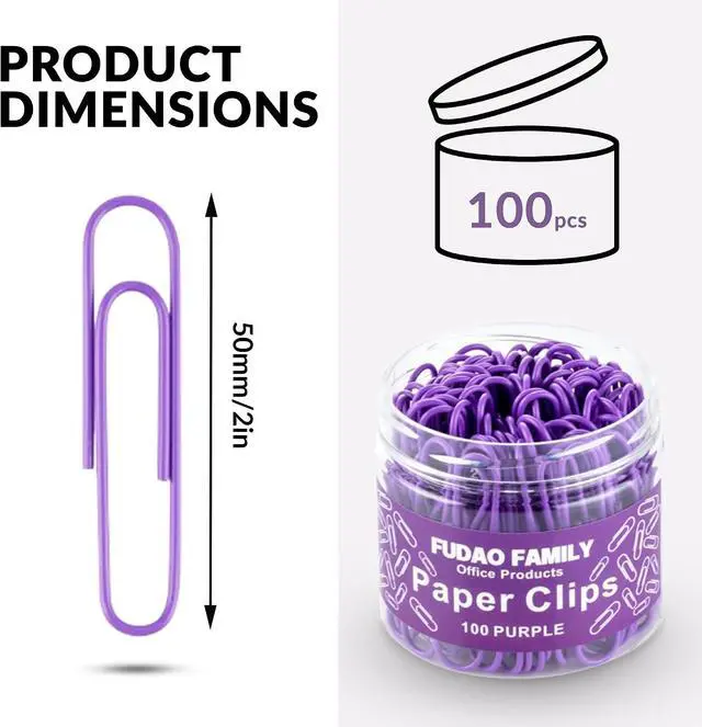Alt view image 2 of 6 - Jumbo Paper Clips, 2 Inch Large Paper Clip, 100 pcs Paperclips (Jumbo, Purple)
