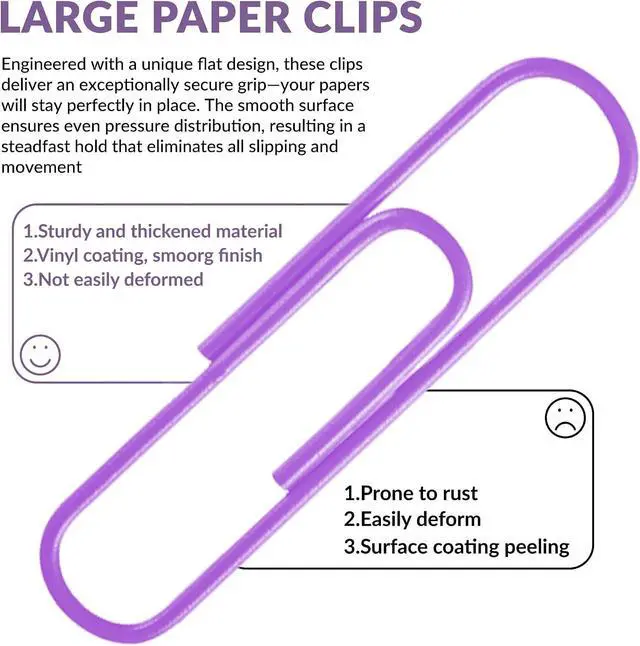 Alt view image 5 of 6 - Jumbo Paper Clips, 2 Inch Large Paper Clip, 100 pcs Paperclips (Jumbo, Purple)