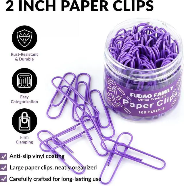 Alt view image 4 of 6 - Jumbo Paper Clips, 2 Inch Large Paper Clip, 100 pcs Paperclips (Jumbo, Purple)