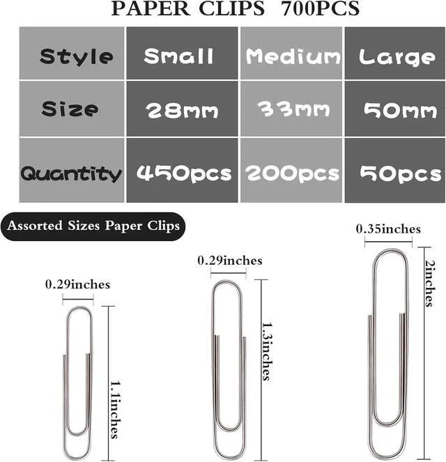 Alt view image 2 of 6 - Wakawaga 700pcs Paper Clips Assorted Sizes Large (700PCS)